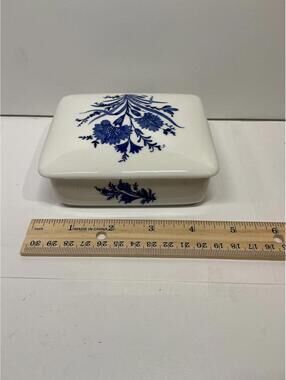 Royal Crown Derby Blue Bone China Trinket Box Floral England Covered Dish